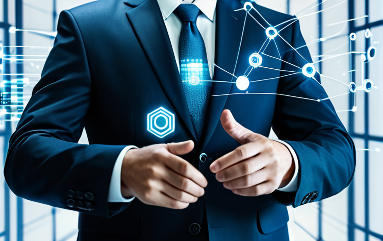 A professional individual of diverse background, dressed in a modest and modern business suit, is calmly interacting with holographic interfaces displaying abstract blockchain networks and secure financial data in a brightly lit, futuristic digital environment. The scene emphasizes control, innovation, and technological advancement. High-resolution, professional photography, cinematic lighting, perfect anatomy, correct proportions, natural pose, well-formed hands, proper finger count, natural body proportions, fully clothed, appropriate attire, safe for work, professional, appropriate content.
