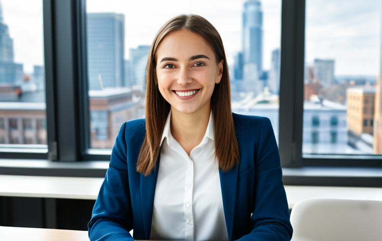 **
"A young professional, fully clothed in a modest business casual outfit, sits at a desk in a bright, modern office. She is smiling slightly, looking directly at the viewer. Behind her, a blurred background of colleagues working and a cityscape view from the window. Perfect anatomy, well-formed hands, natural pose, appropriate attire, safe for work, professional, high quality photography, natural lighting."
**