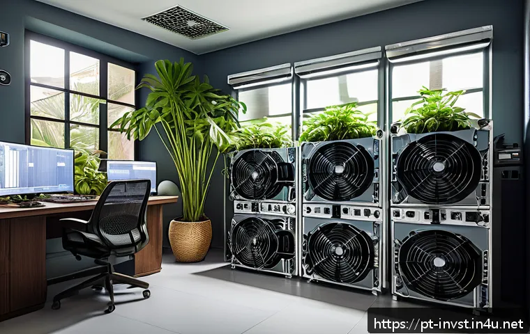 암호화폐 채굴 투자 비용 - A detailed, realistic indoor cryptocurrency mining setup in Brazil, featuring multiple ASIC and GPU ...